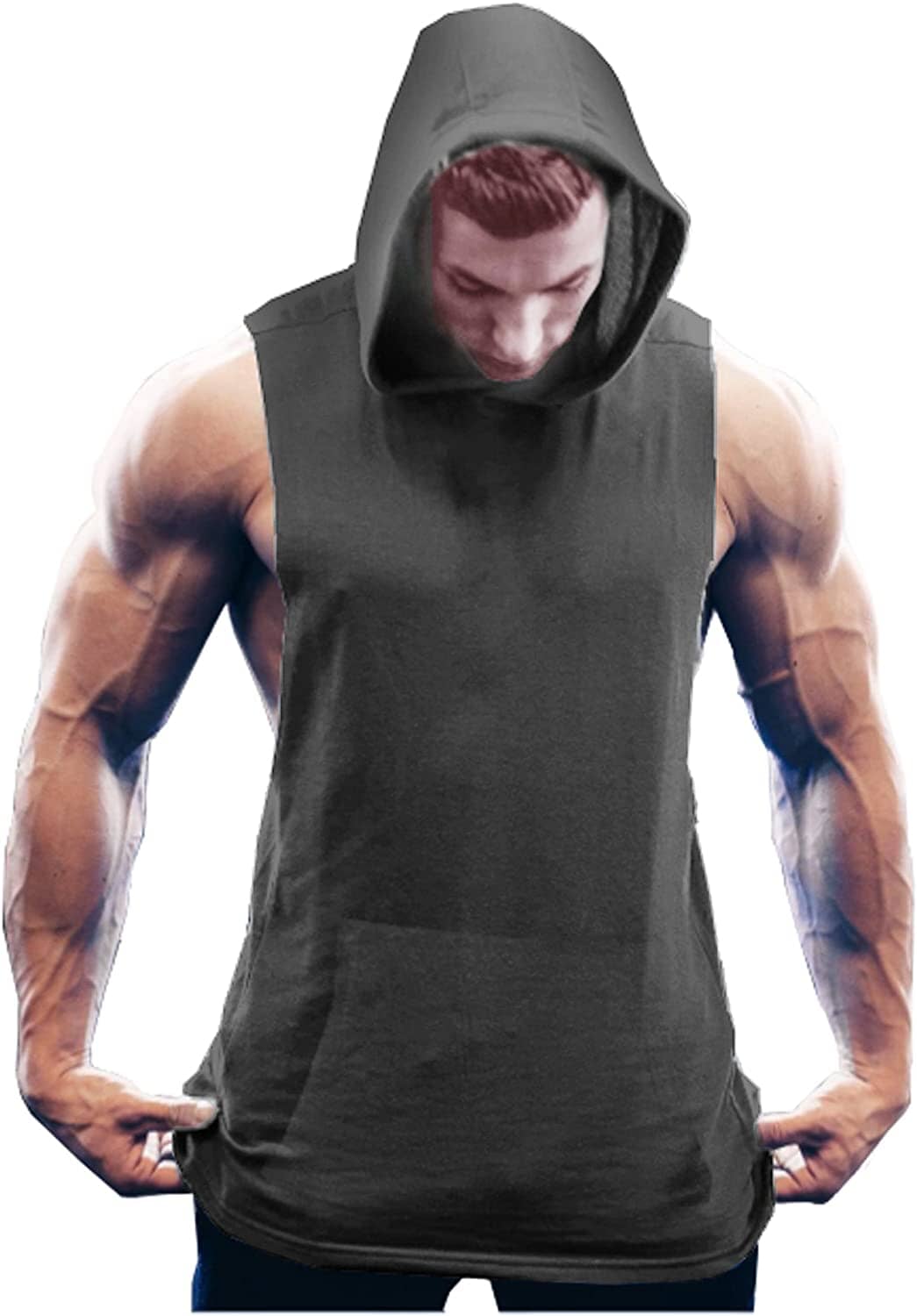 Workout Bodybuilding Muscle Sleeveless Hooded Tank Top (US Only) Tank Tops COOFANDY Store Dark Grey S 
