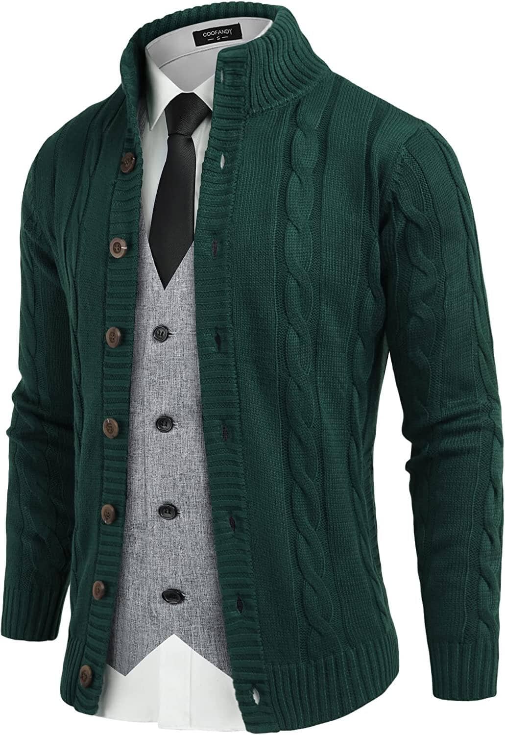 Coofandy Cardigan Cable Knitted Button Down Sweater (US Only) Sweaters COOFANDY Store Green S 