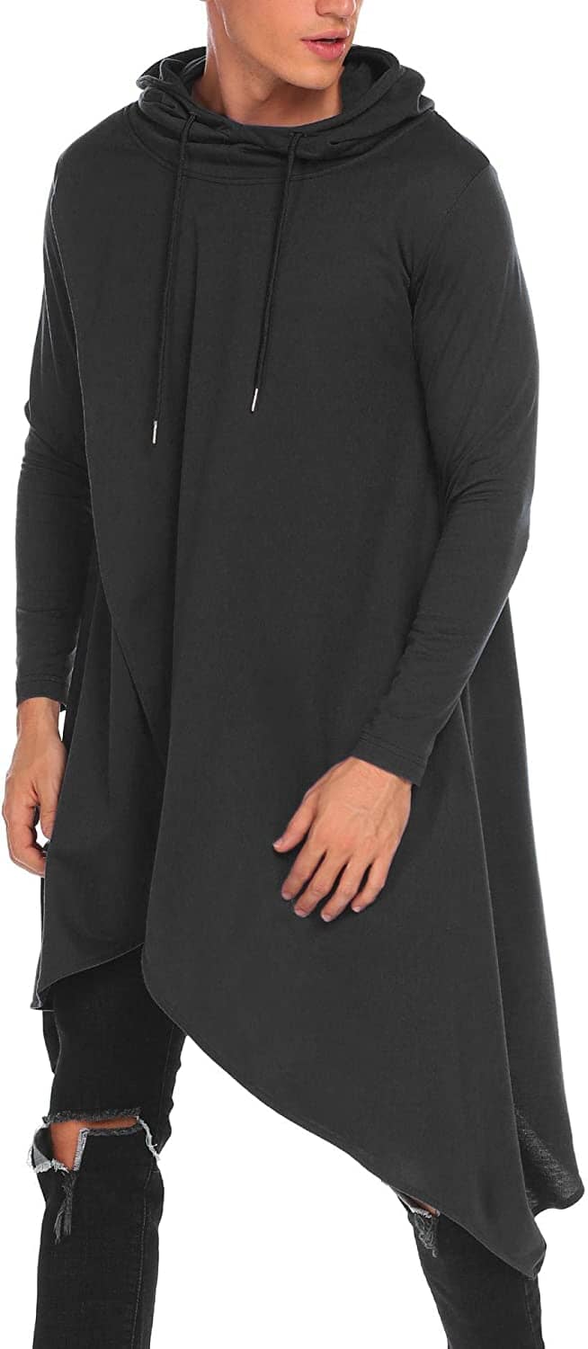 Casual Asymmetrie Hem Pullover Hooded Poncho Sweatshirt (US Only) Hoodies COOFANDY Store Black S 