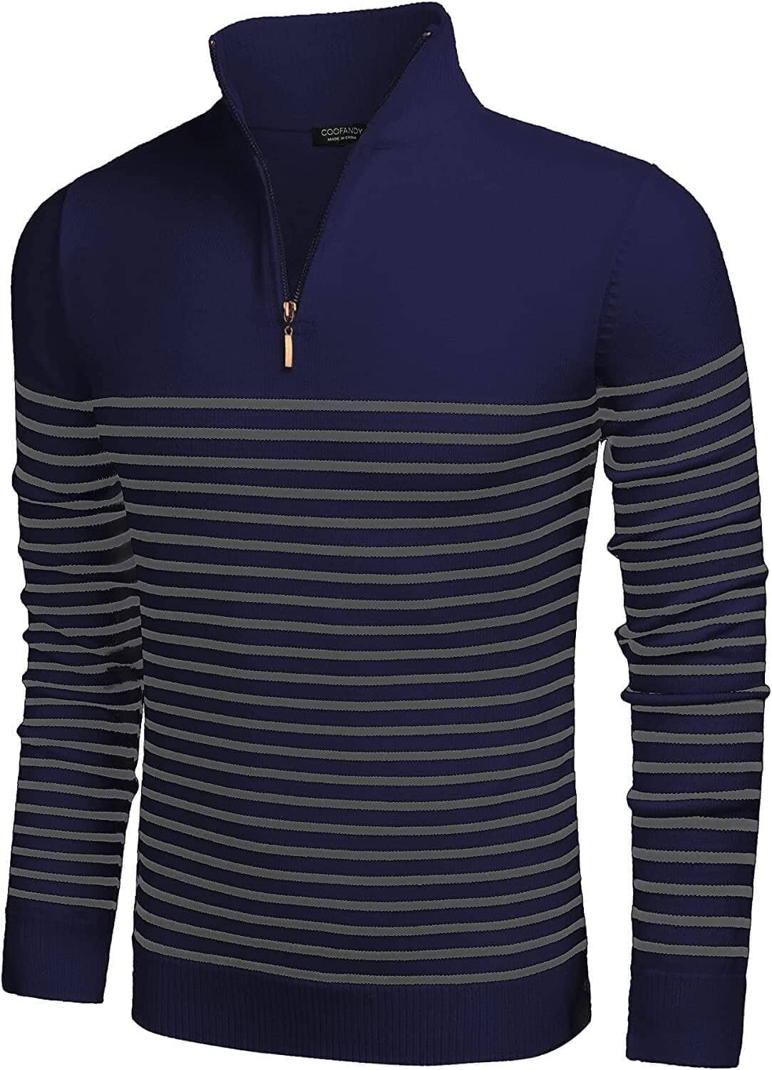 Coofandy Striped Zip Up Mock Neck Pullover Sweaters (US Only) Fashion Hoodies & Sweatshirts Simbama Royal Blue S 