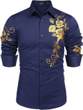 Rose Printed Slim Fit Dress Shirts (US Only) Shirts coofandy Blue S 