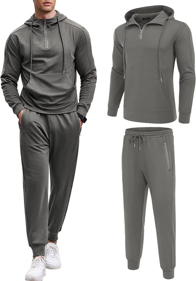 2 Piece Zip Hoodie and Sweatpants Set (US Only) Sports Set COOFANDY Store Grey S 