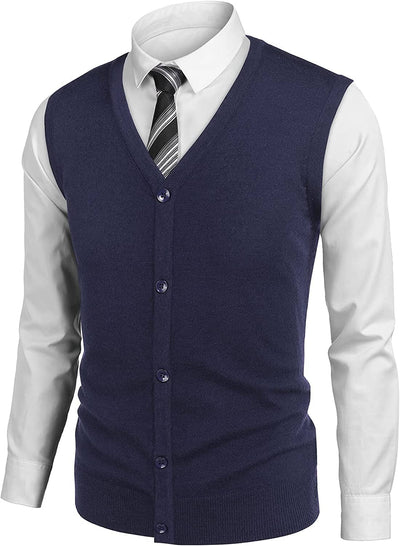 Casual Sleeveless Knitted Button Cardigan Vest (US Only) Vest COOFANDY Store Navy Blue S 