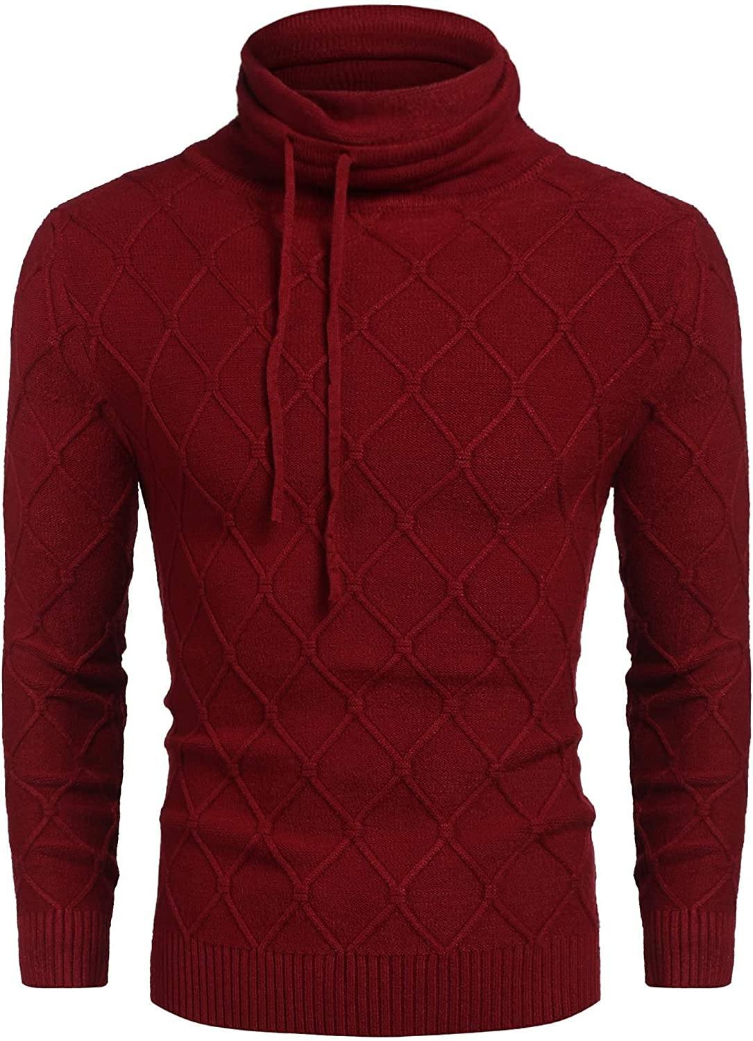 COOFANDY Men's Knitted Turtleneck Sweater Casual Thermal Long Sleeve Pullover Pullovers COOFANDY Store Red Small 