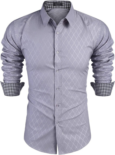Business Long Sleeve Slim Fit Dress Shirt (US Only) Shirts COOFANDY Store Light Grey S 