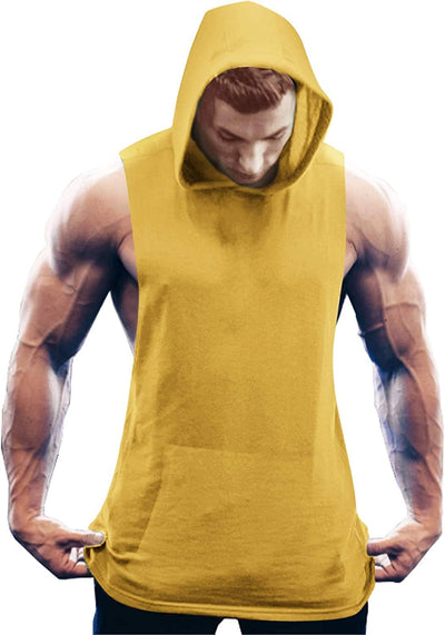 Workout Bodybuilding Muscle Sleeveless Hooded Tank Top (US Only) Tank Tops COOFANDY Store Yellow S 