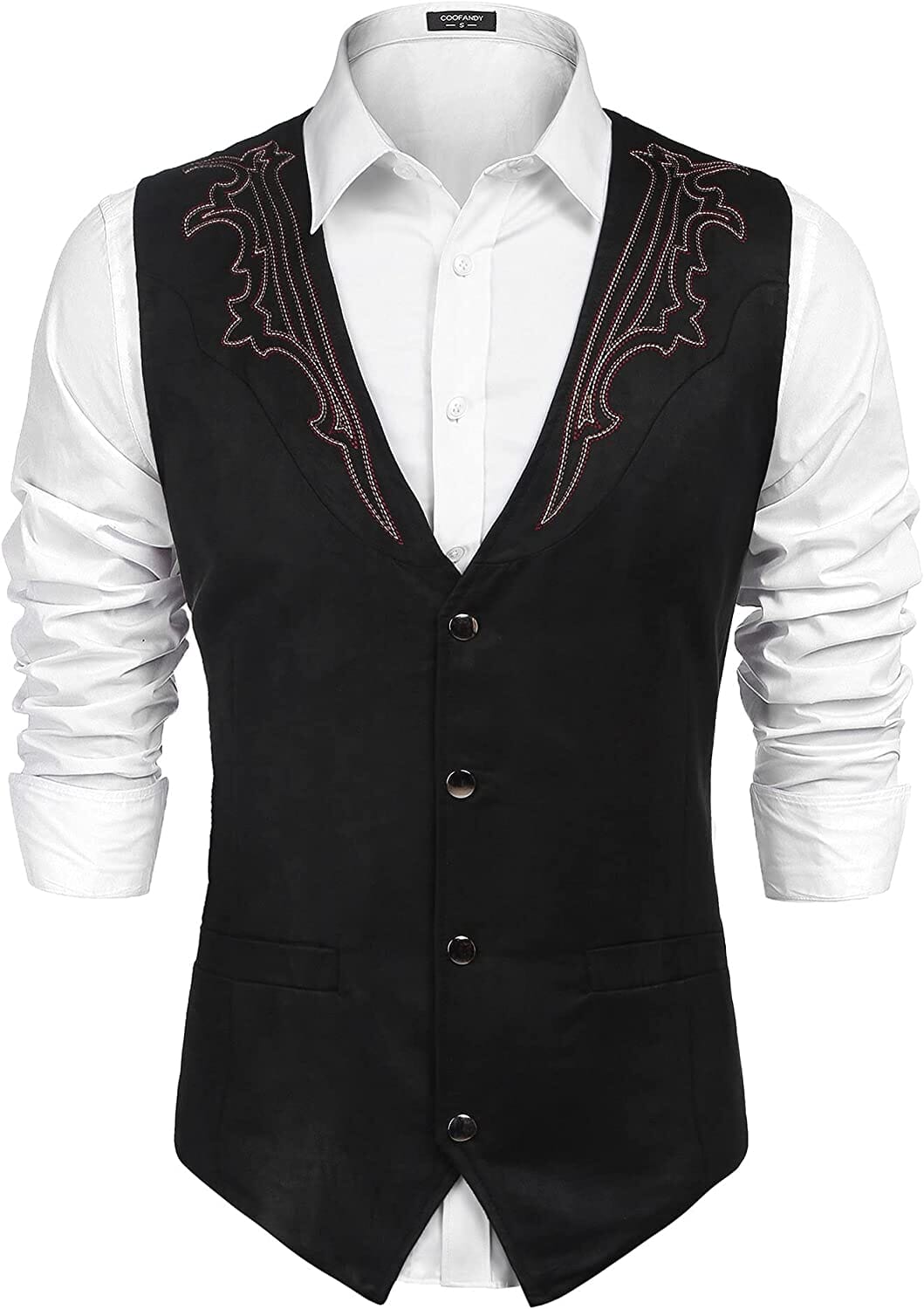 Western Suede Leather Vest Suit (US Only) Vest Coofandy's Black S 