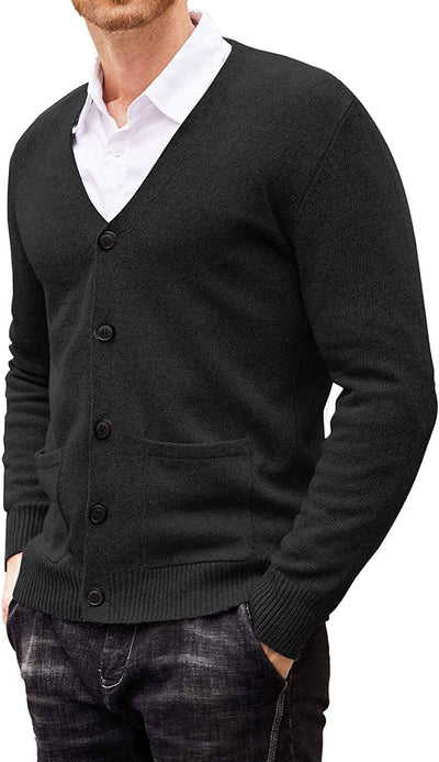Lightweight V Neck Knitted Sweaters with Pockets (US Only) Sweaters COOFANDY Store Black S 