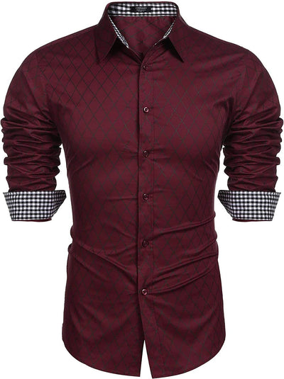 Business Long Sleeve Slim Fit Dress Shirt (US Only) Shirts COOFANDY Store Wine Red S 