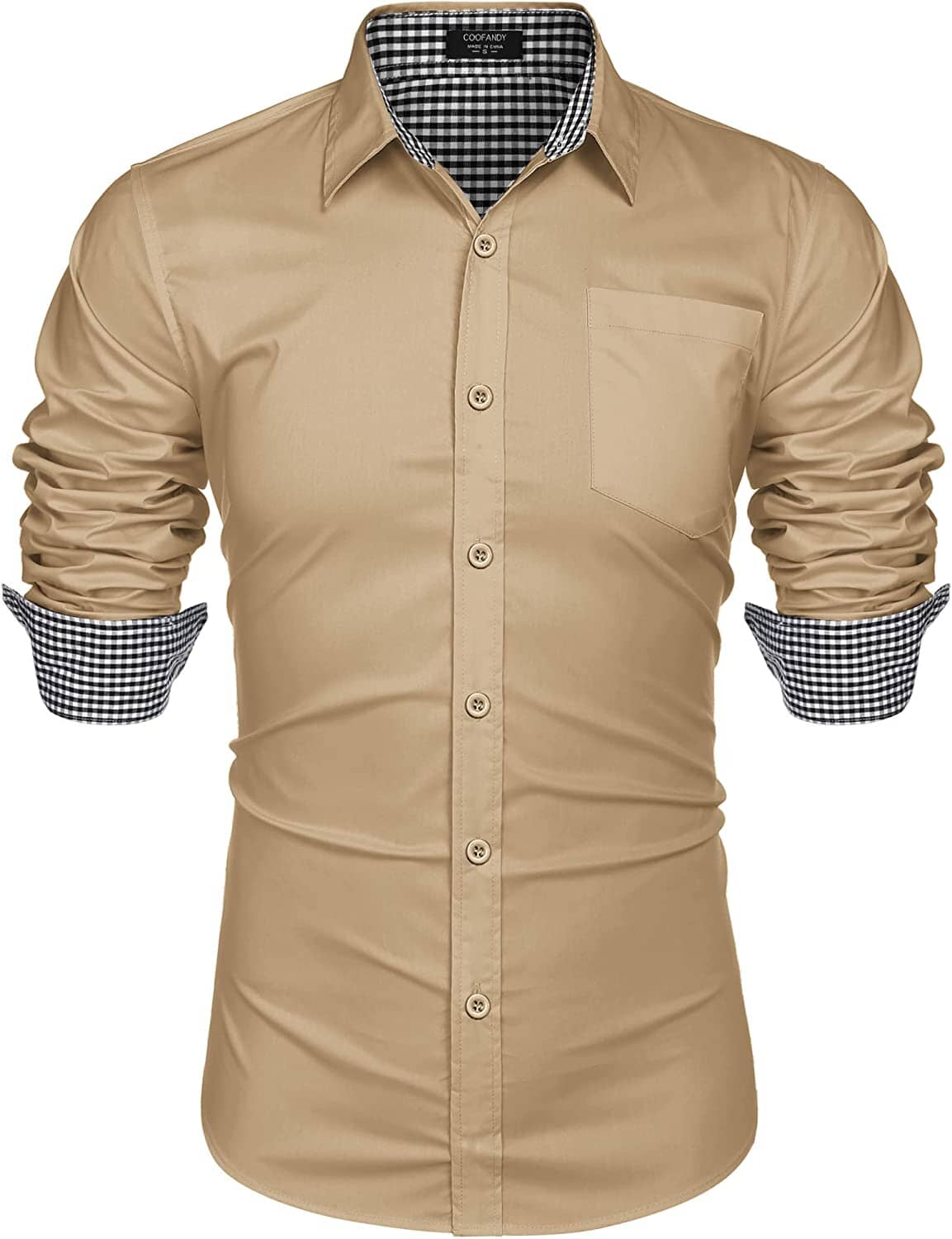 Fashion Business Cotton Dress Shirt (US Only) Shirts COOFANDY Store Khaki S 