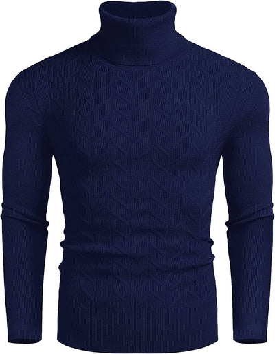 Slim Twist Pattern Turtleneck Knit Sweater (US Only) Sweaters COOFANDY Store Blue S 