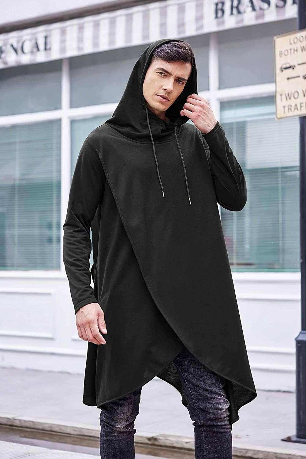 Casual Asymmetrie Hem Pullover Hooded Poncho Sweatshirt (US Only) Hoodies COOFANDY Store 