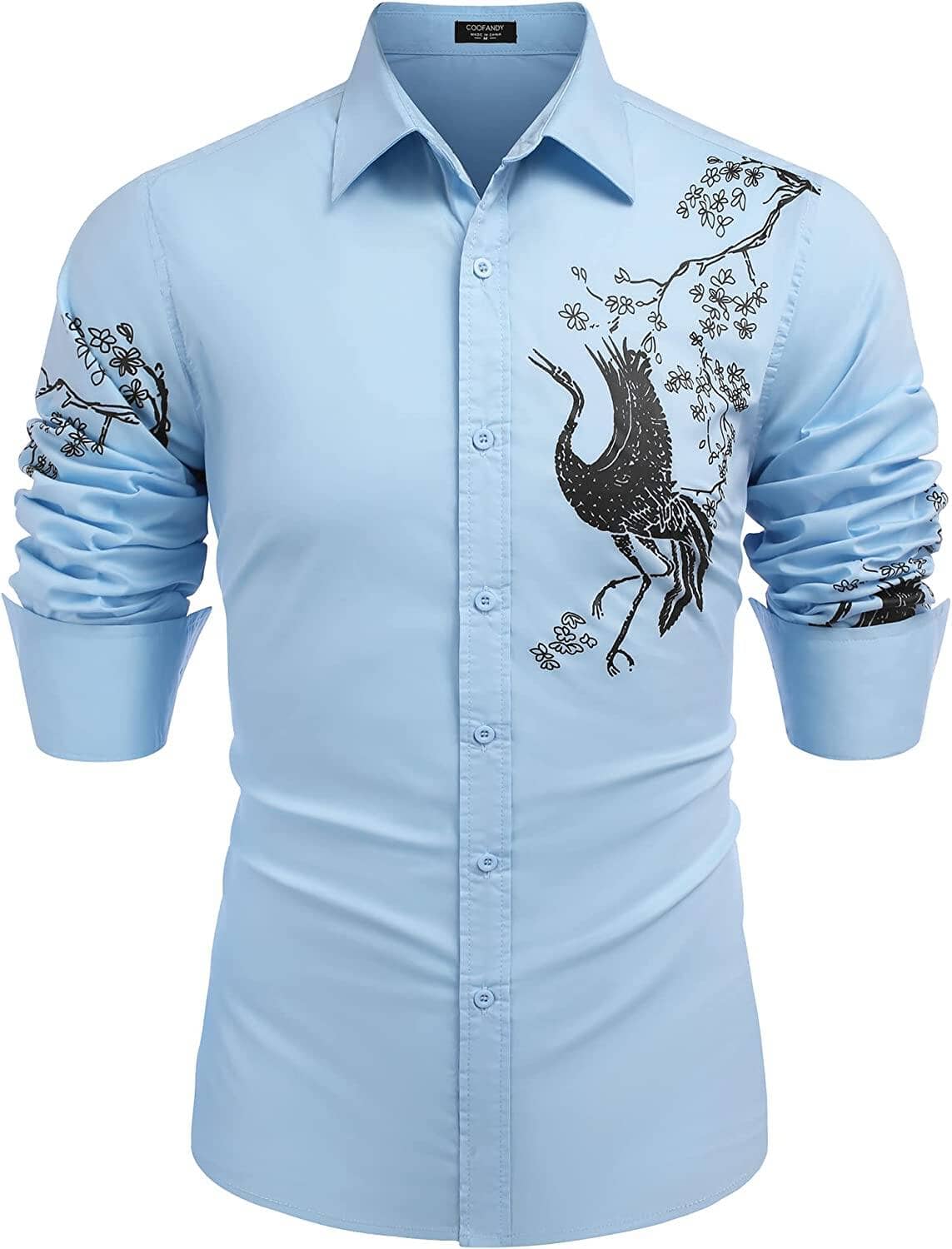 Rose Printed Slim Fit Dress Shirts (US Only) Shirts coofandy Light Blue S 