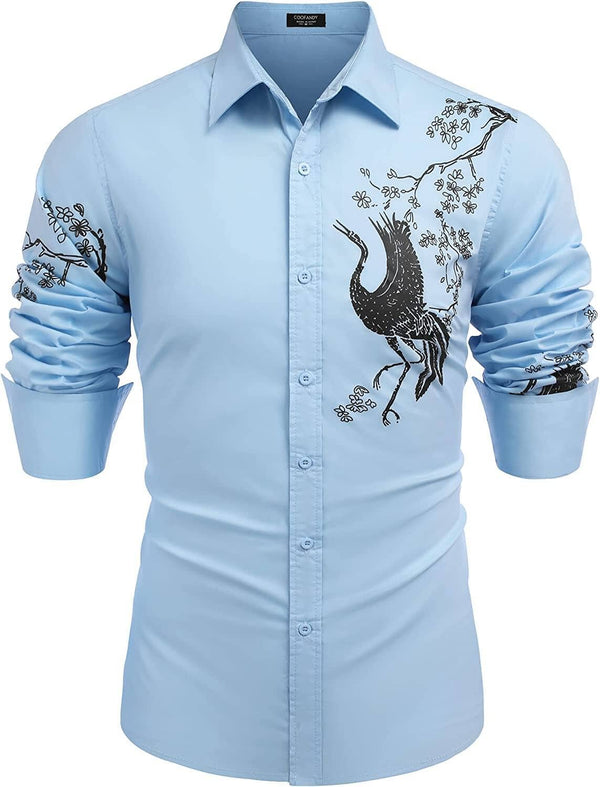 Rose Printed Slim Fit Dress Shirts (US Only) Shirts coofandy Light Blue S 