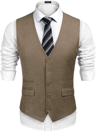 Slim Fit Business Suit Vest (US Only) Vest COOFANDY Store Khaki S 