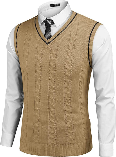 V Neck Sleeveless Knitted Pullover Vest Sweater (US Only) Vest COOFANDY Store Khaki S 