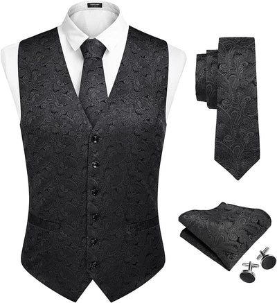 Floral Vest 4Pcs Suit (US Only) Vests COOFANDY Store Black S 
