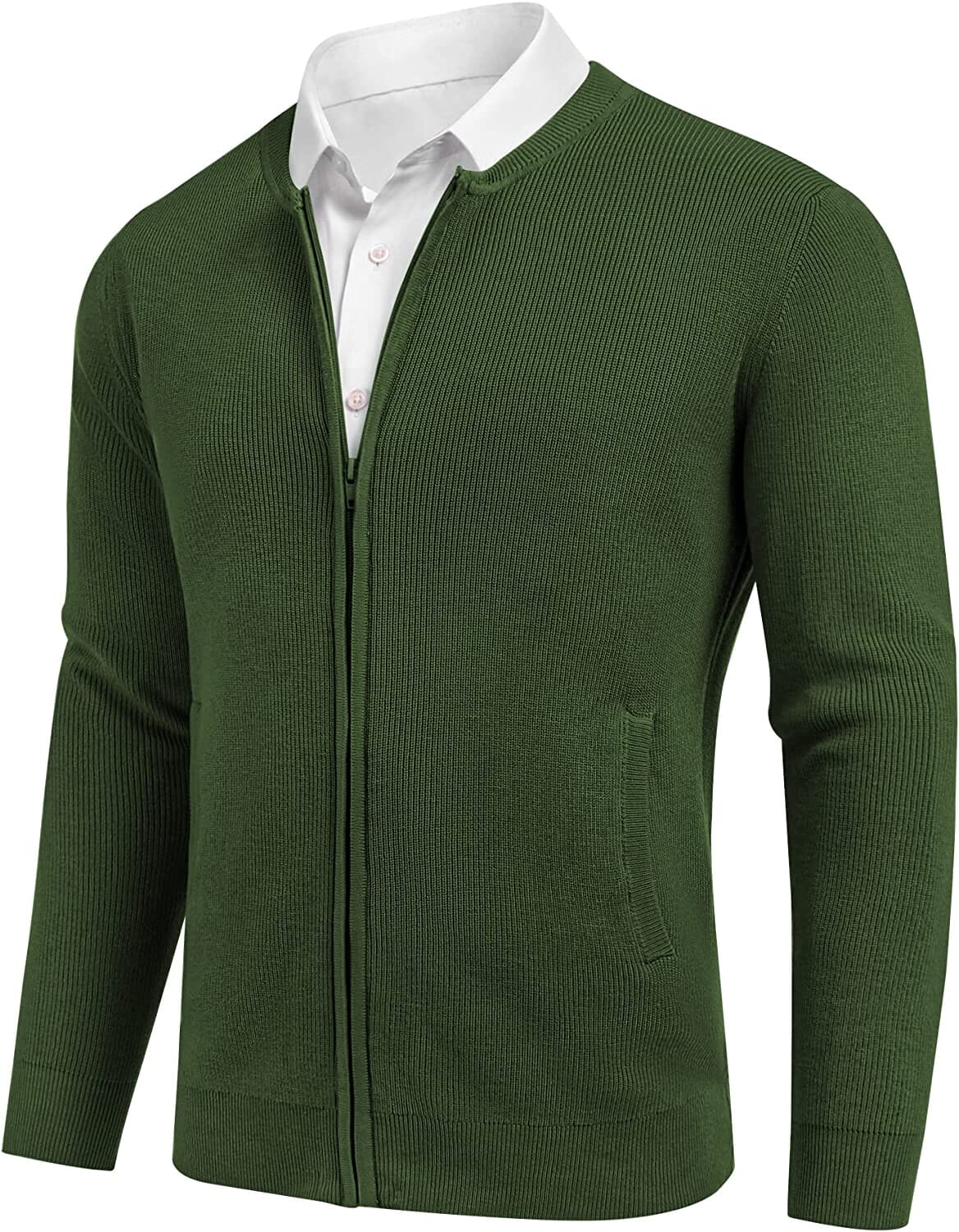 Full Zip Slim Fit Stylish Knitted Cardigan Sweater with Pockets (US Only) Sweaters COOFANDY Store Army Green S 