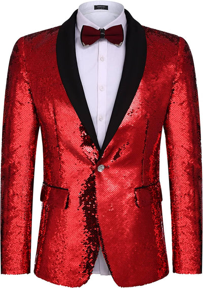 Shiny Sequin Blazer Tuxedo Suit (US Only) Blazer Coofandy Red S 