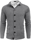 Stand Collar Button Down Knitted Cardigan with Pockets (US Only) Cardigans COOFANDY Store Light Grey S 