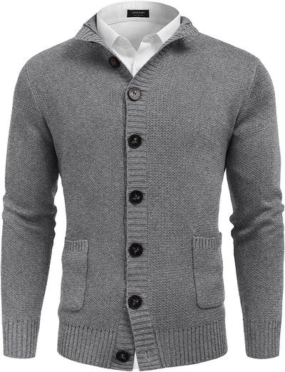 Stand Collar Button Down Knitted Cardigan with Pockets (US Only) Cardigans COOFANDY Store Light Grey S 