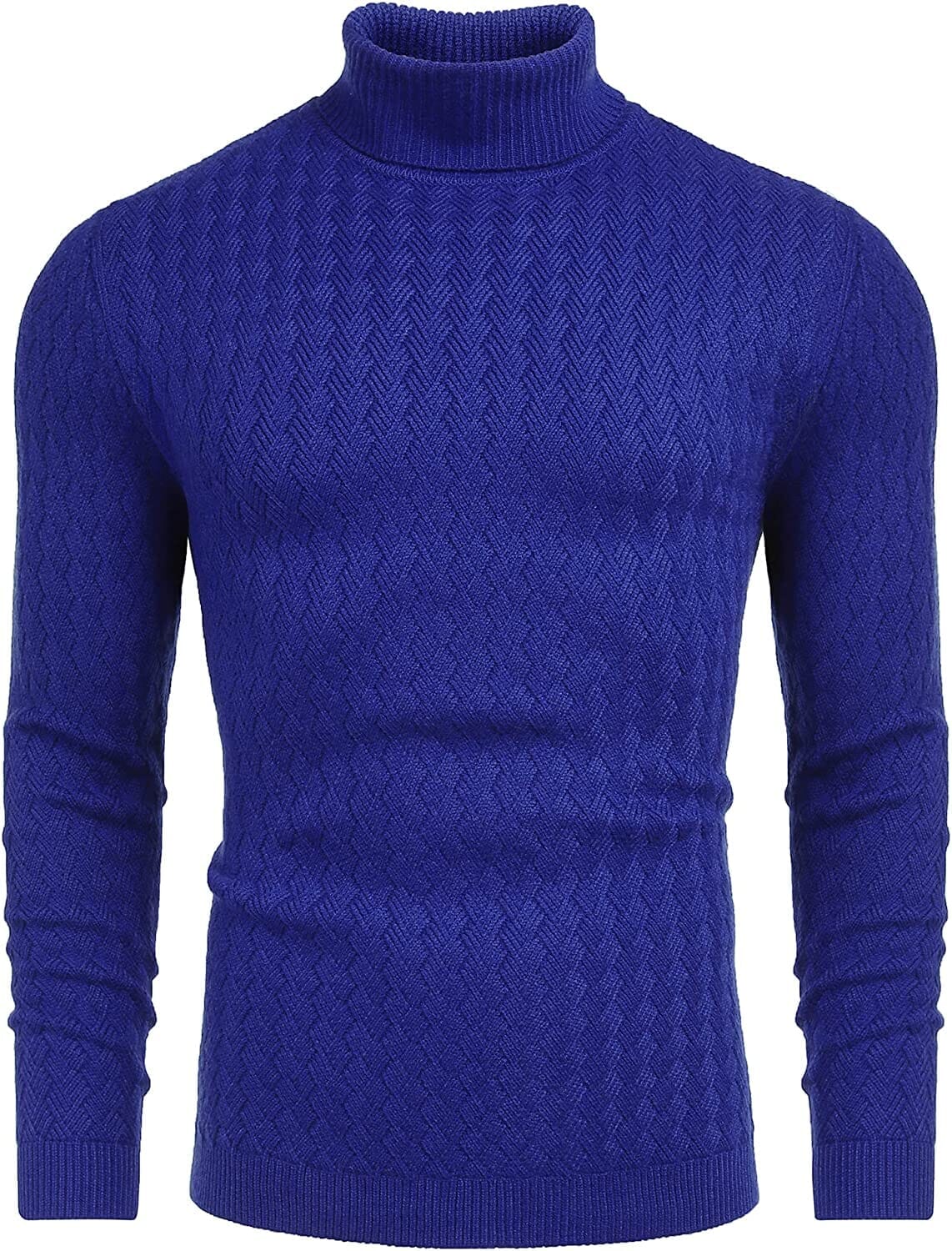 Turtleneck Patterned Knitted Pullover Sweater (US Only) Sweaters COOFANDY Store Blue S 