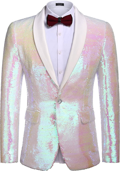 Shiny Sequin Blazer Tuxedo Suit (US Only) Blazer Coofandy Pink S 