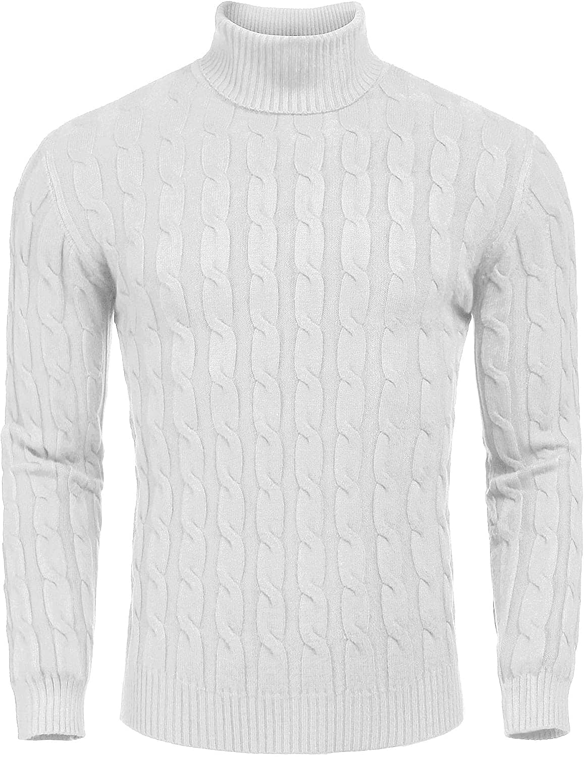 Slim Fit Turtleneck Twisted Knitted Pullover Sweater (US Only) Sweaters COOFANDY Store White S 