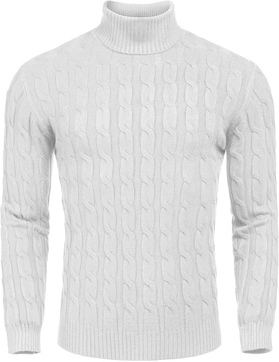 Slim Fit Turtleneck Twisted Knitted Pullover Sweater (US Only) Sweaters COOFANDY Store White S 