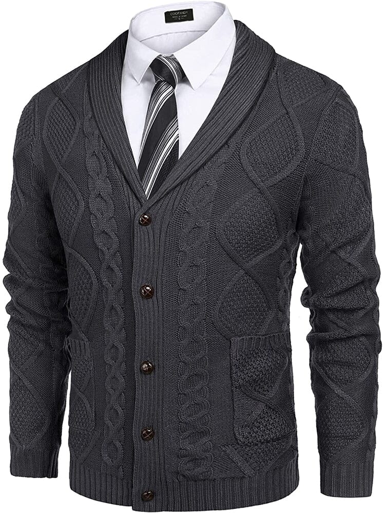Shawl Collar Button Down Knitted Sweater with Pockets (US Only) Sweaters COOFANDY Store Dark Grey S 