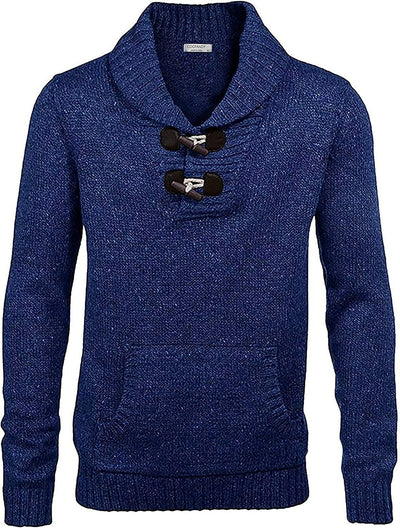 Shawl Collar Pullover Knit Sweaters with Pockets (US Only) Sweaters COOFANDY Store Blue S 