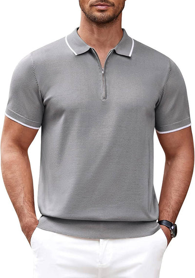 Classic Zipper Short Sleeve Polo Shirt (US Only) Polos COOFANDY Store Grey S 