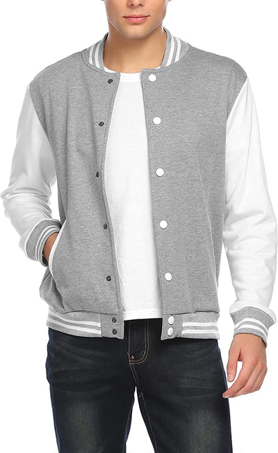 Fashion Varsity Cotton Bomber Jackets (US Only) Jackets COOFANDY Store Grey S 