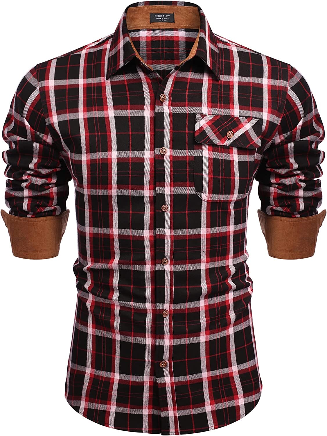 Flannel Button Down Plaid Shirts (US Only) Coat COOFANDY Store Red Black Plaid S 