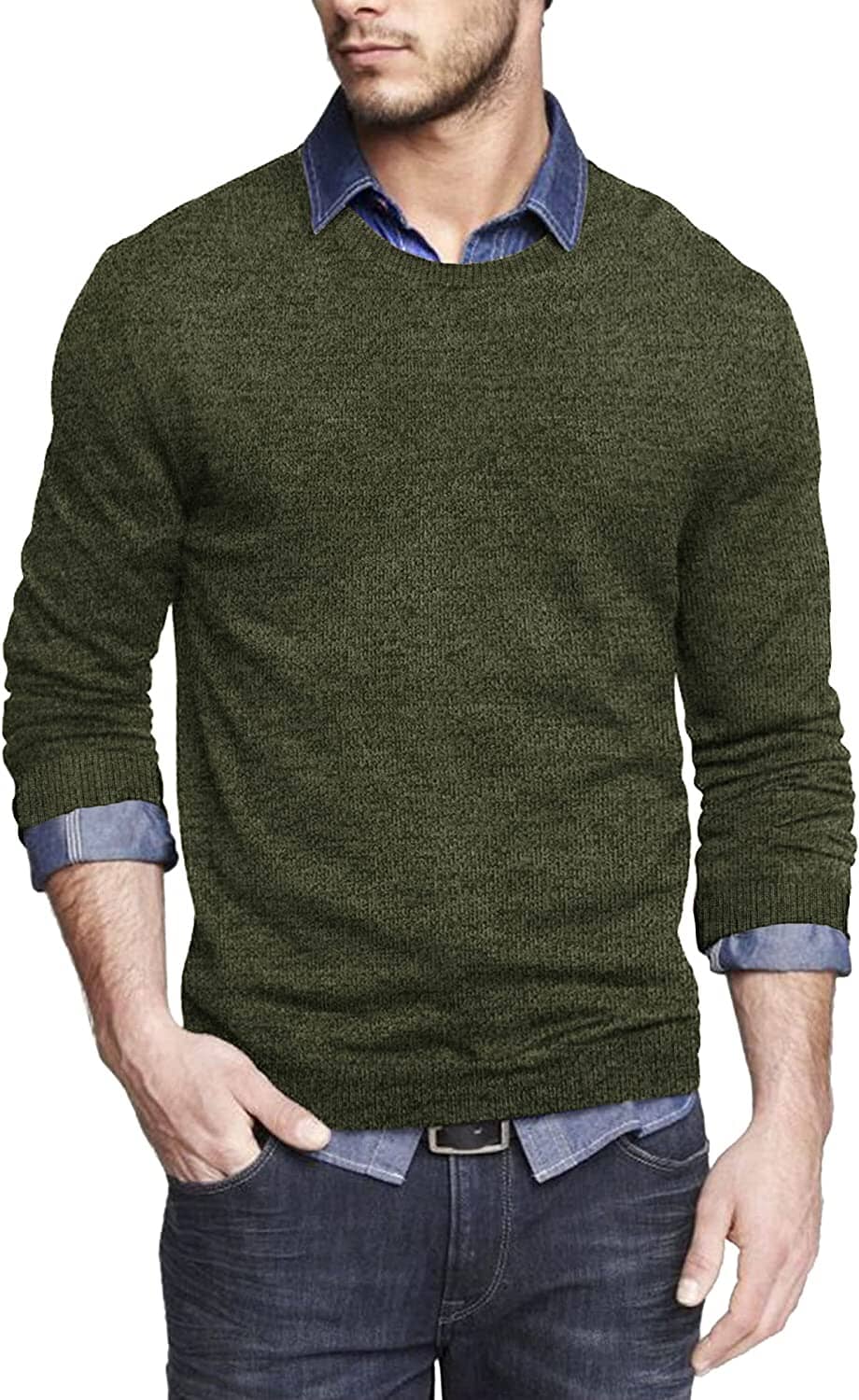 Solid Classic Crew Neck Sweater (US Only) Sweaters COOFANDY Store Black and Army Green S 
