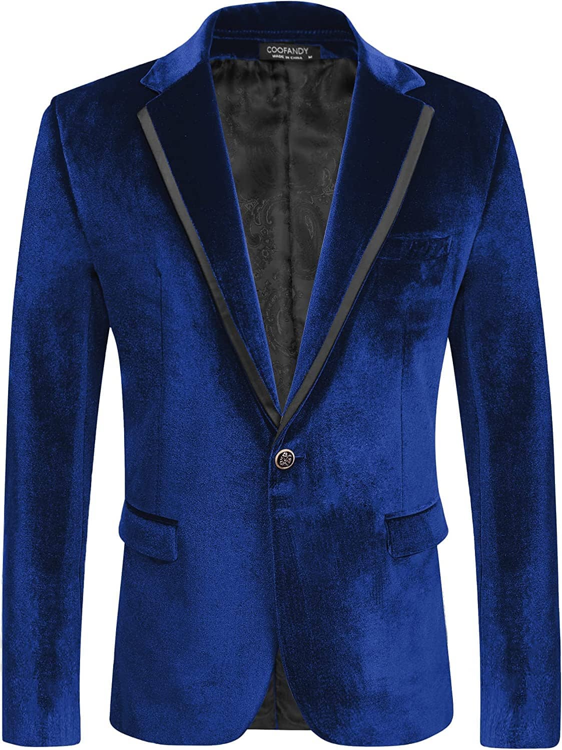 Velvet Slim Fit Solid One Button Blazer (US Only) Blazer COOFANDY Store Navy Blue S 