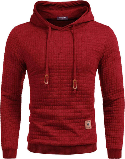 Gym Drawstring Plaid Jacquard Hoodie (US Only) Fashion Hoodies & Sweatshirts COOFANDY Store Red S 