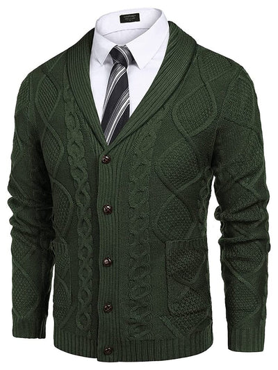 Shawl Collar Button Down Knitted Sweater with Pockets (US Only) Sweaters COOFANDY Store Army Green S 