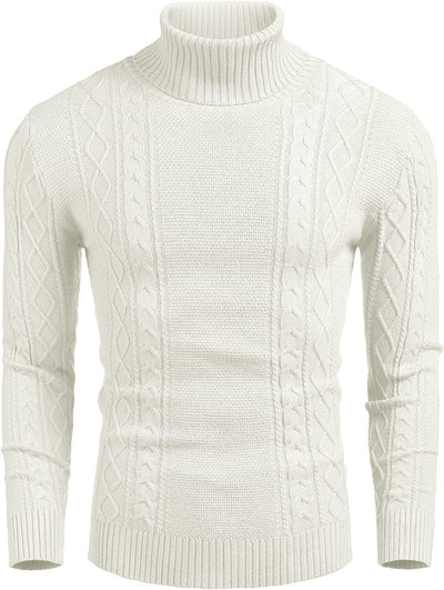 Turtleneck Casual Cable Knitted Pullover Sweaters (US Only) Fashion Hoodies & Sweatshirts COOFANDY Store White S 