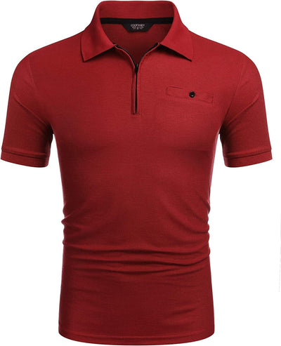 Slim Fit Zipper Polo Golf Shirt (US Only) Polos COOFANDY Store Red S 