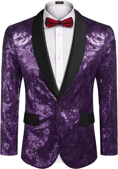 Shiny Sequins Blazer Floral Blazer (US Only) Blazer COOFANDY Store Purple S 