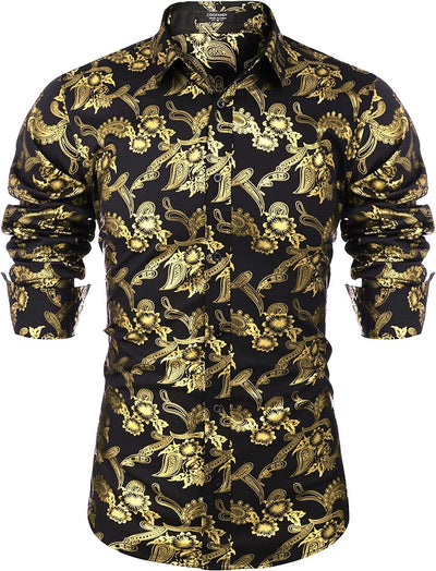 Luxury Design Floral Dress Shirt (US Only) Shirts COOFANDY Store Paisley-gold S 