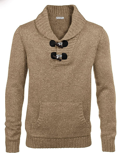 Shawl Collar Pullover Knit Sweaters with Pockets (US Only) Sweaters COOFANDY Store Khaki S 