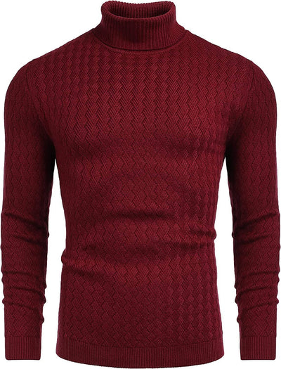 Turtleneck Patterned Knitted Pullover Sweater (US Only) Sweaters COOFANDY Store Wine Red S 
