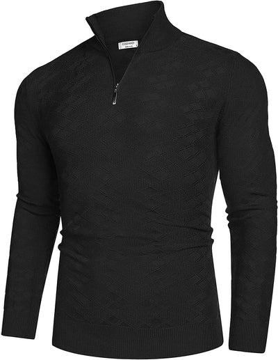Quarter Zippper Mock Neck Pullover Sweater (US Only) Sweaters COOFANDY Store Black S 