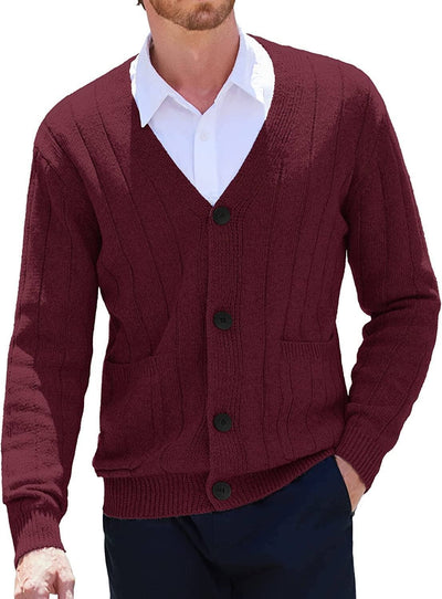 Cardigan Knit V Neck Button up Sweaters (US Only) Sweaters COOFANDY Store Wine Red S 