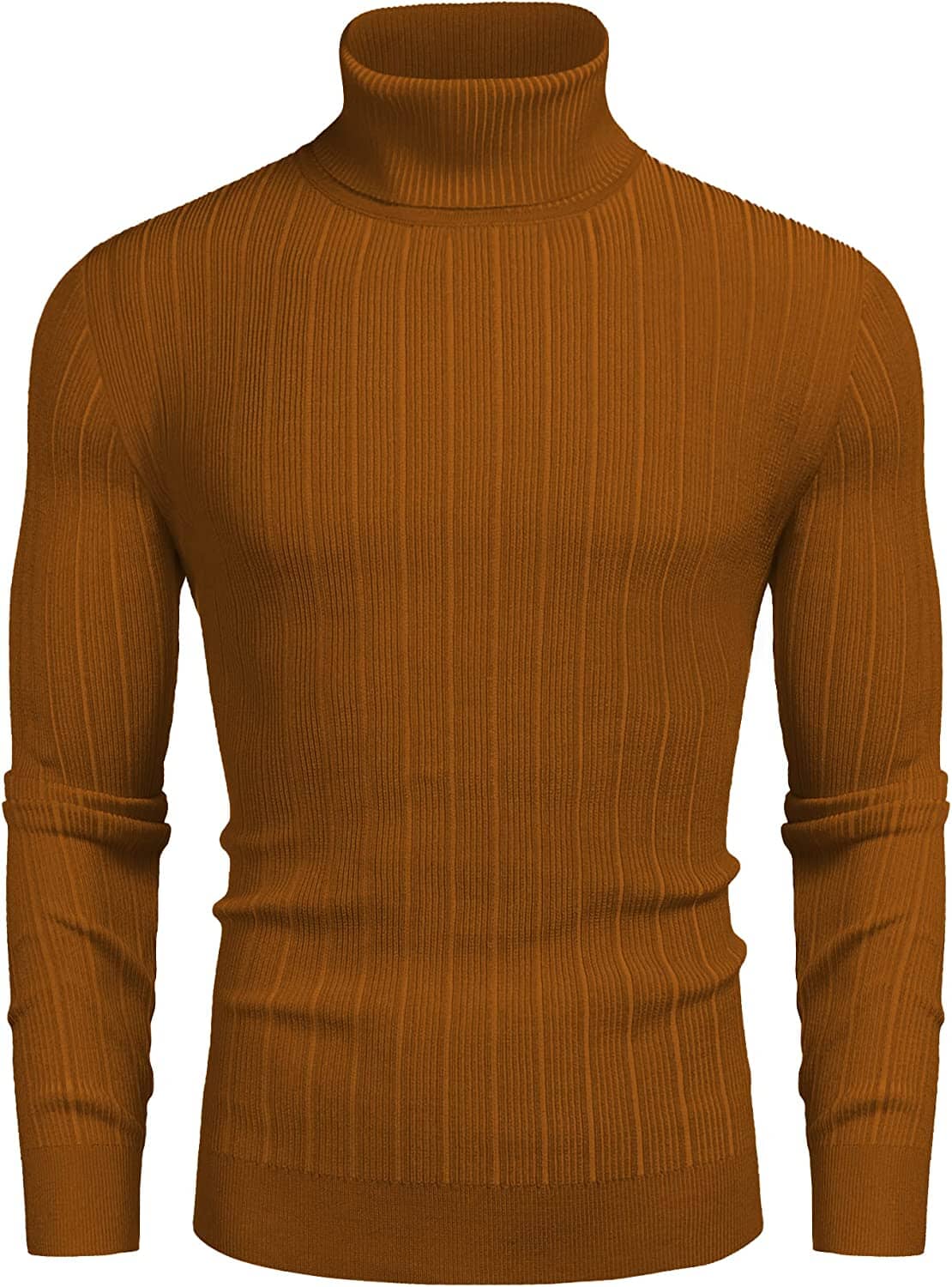 Slim Fit Knitted High Neck Pullover Sweaters (US Only) Sweaters COOFANDY Store Brown S 