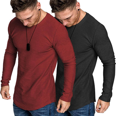 2-Pack Muscle Fitted Workout T-Shirt (US Only) T-Shirt COOFANDY Store Black/Wine Red M 
