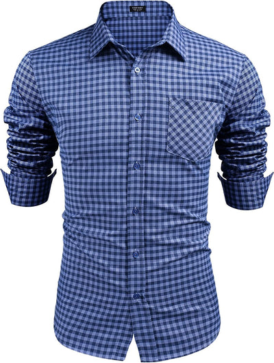 Business Button Up Plaid Shirts (US Only) Shirts Coofandy's Blue Grid S 