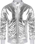 70s Disco Christmas Party Zip-up Jacket (US Only) Jackets COOFANDY Store Silver S 